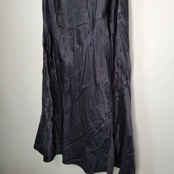 Abercrombie & Fitch Black Satin Slip Dress Small Long Maxi Spaghetti Strap Open - Picture 2 of 12